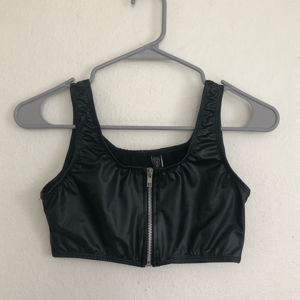 Black faux leather bra top / sports bra